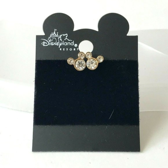 Vintage Disney Mickey Mouse Earrings Crystal Gold Plated Dainty Sparkly Clear - Picture 2 of 5